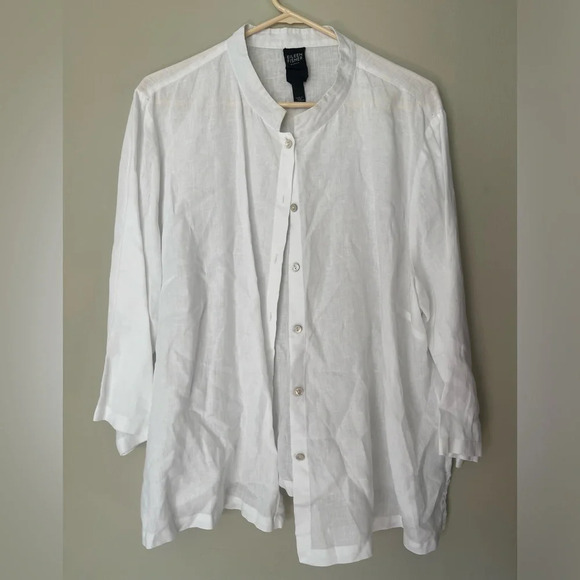 Eileen Fisher | Organic Handkerchief Linen Mandarin Collar Shirt, 1X - Picture 2 of 8